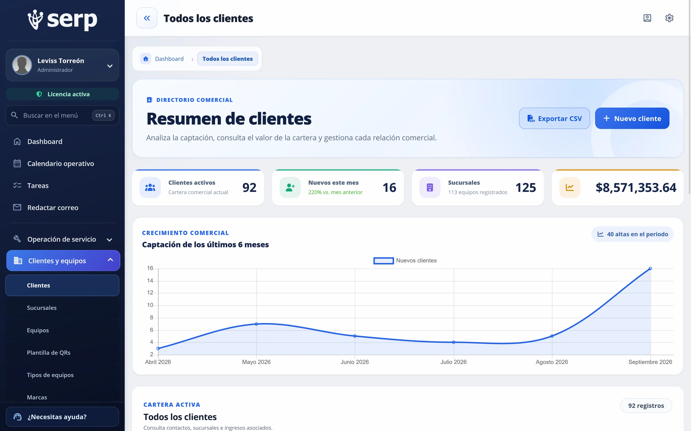 Vista de Clientes en SERP